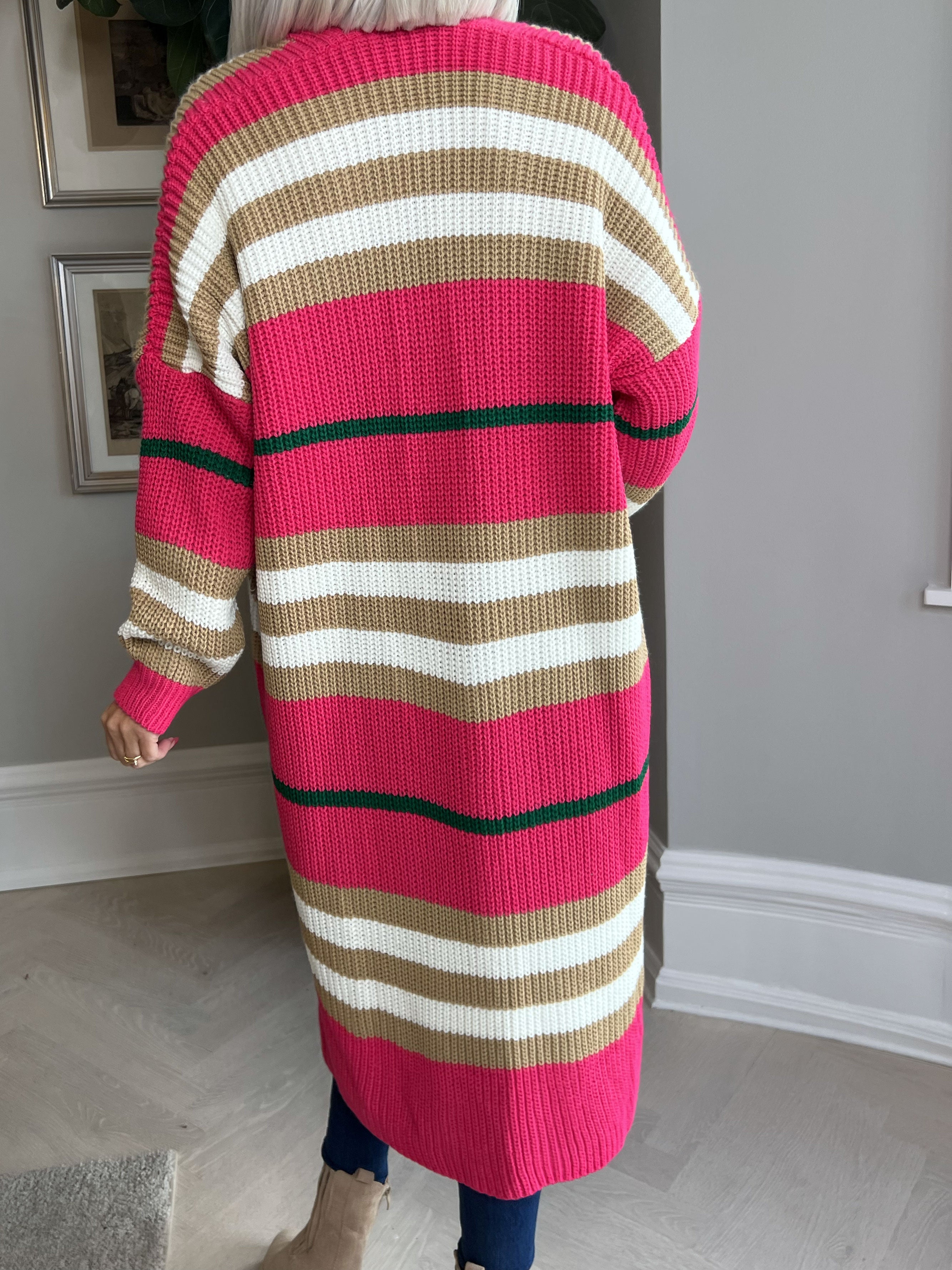 Mikla - Lang stribet cardigan i strik